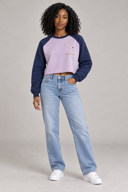 Kenya Raglan Crop Sweatshirt — Raw-Hem Color-Block