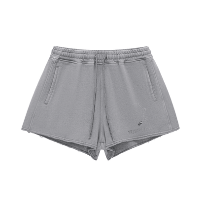 Snow Washed Raw Edge Drawstring Shorts - Tribemodeplus