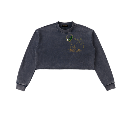 Snow Washed Raw Edge Cropped Sweatshirt