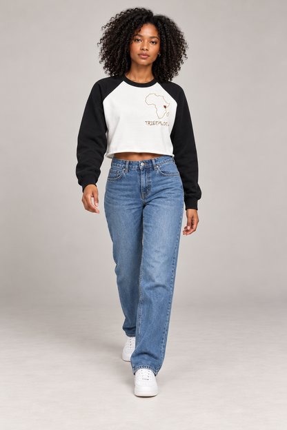 Kenya Raglan Crop Sweatshirt — Raw-Hem Color-Block