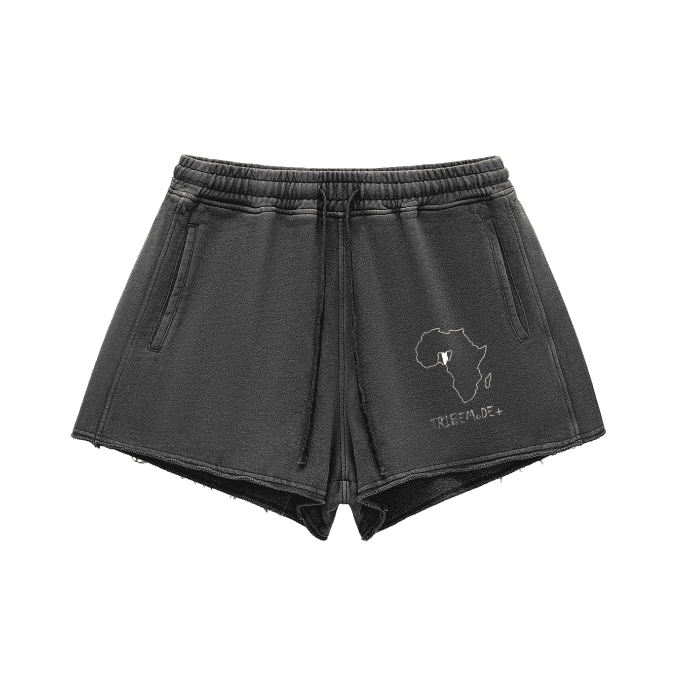 Snow Washed Raw Edge Drawstring Shorts - Tribemodeplus