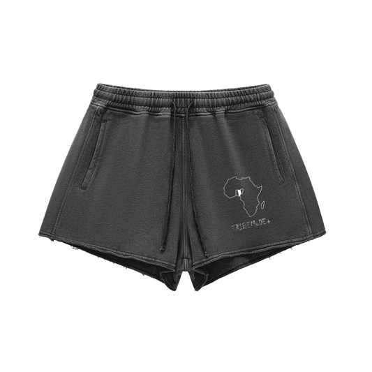 Snow Washed Raw Edge Drawstring Shorts - Tribemodeplus