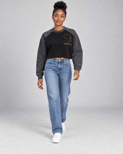 Kenya Raglan Crop Sweatshirt — Raw-Hem Color-Block
