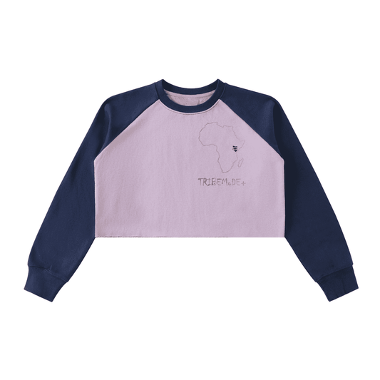 Raw-Hem Color-Block Raglan Crop Sweatshirt - Tribemodeplus