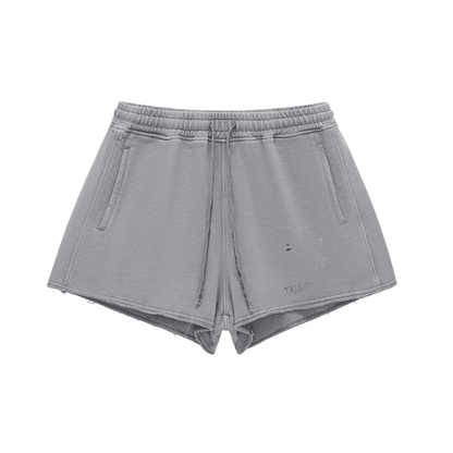 Snow Washed Raw Edge Drawstring Shorts - Tribemodeplus