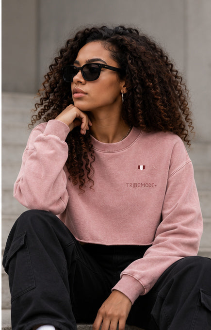 Nigeria Cropped Sweatshirt — Snow Washed Raw Edge