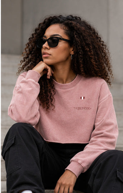 Nigeria Cropped Sweatshirt — Snow Washed Raw Edge