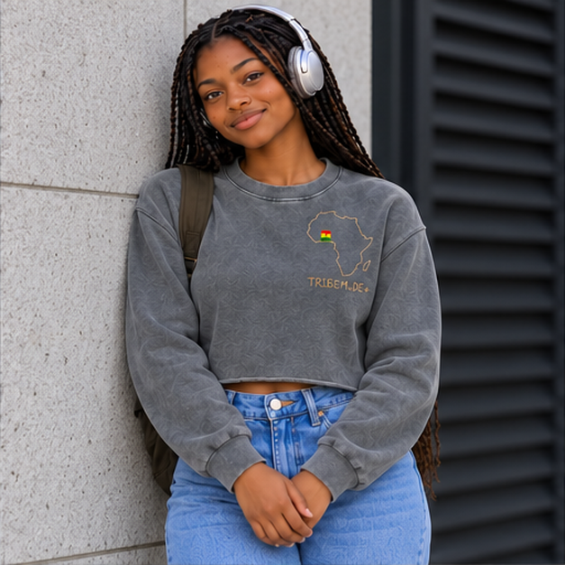 Ghana Cropped Sweatshirt  — Snow Washed Raw Edge