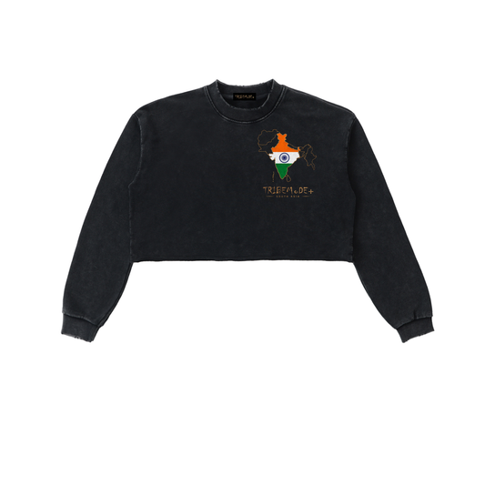 Snow Washed Raw Edge Cropped Sweatshirt