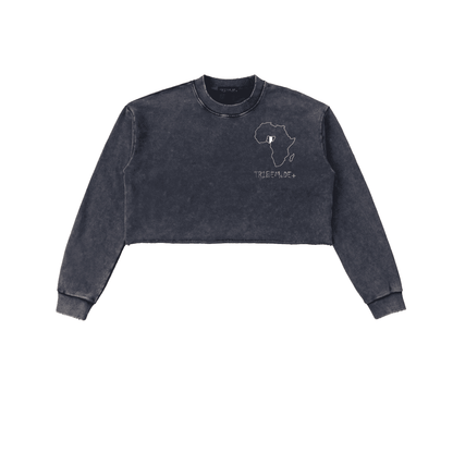 Snow Washed Raw Edge Cropped Sweatshirt - Tribemodeplus