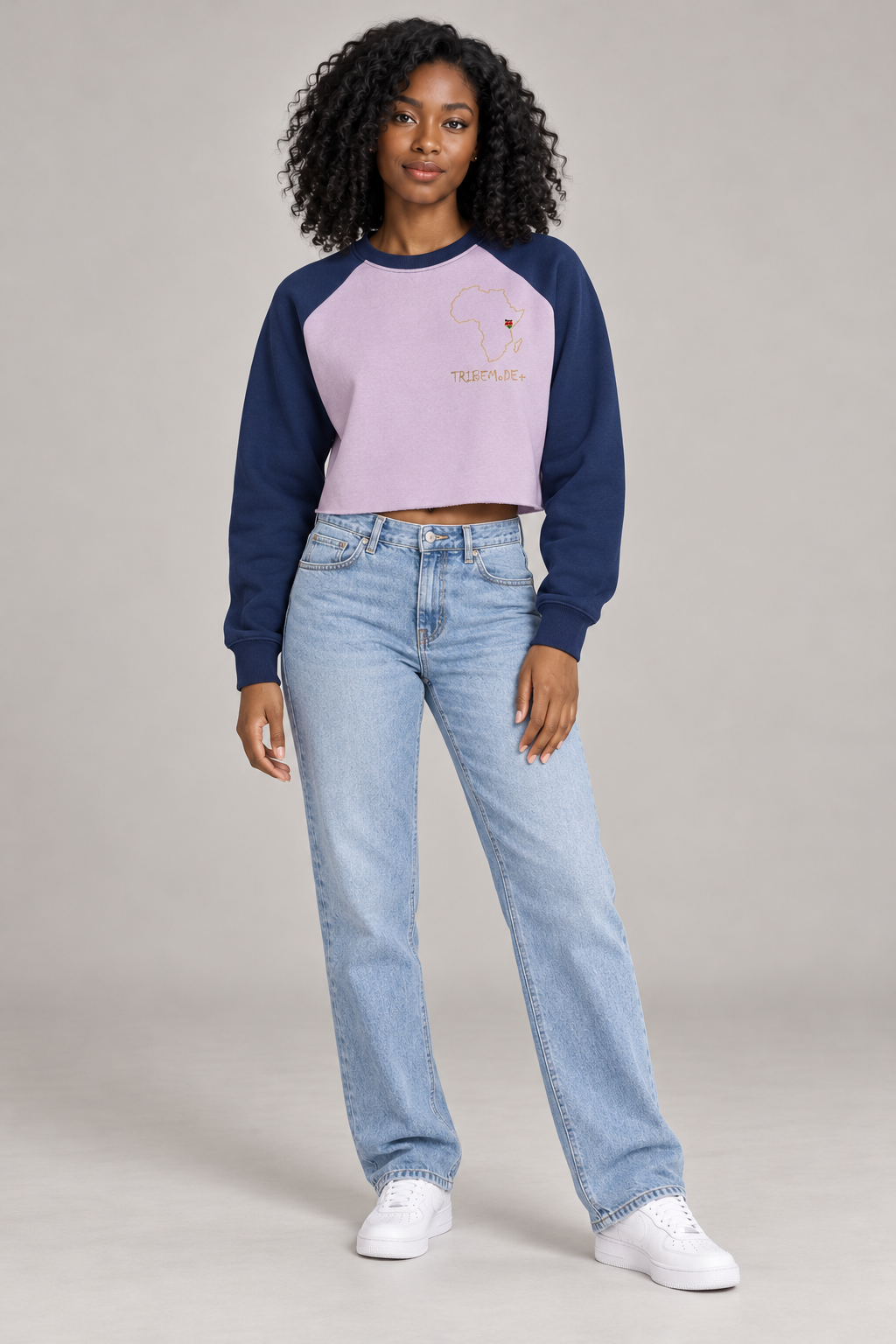 Kenya Raglan Crop Sweatshirt — Raw-Hem Color-Block