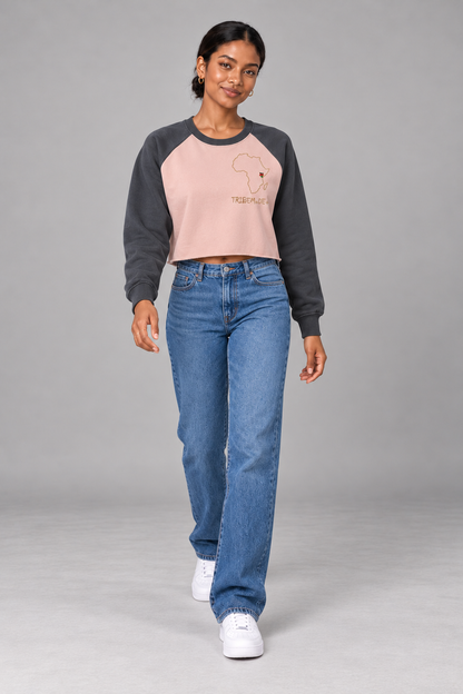 Kenya Raglan Crop Sweatshirt — Raw-Hem Color-Block
