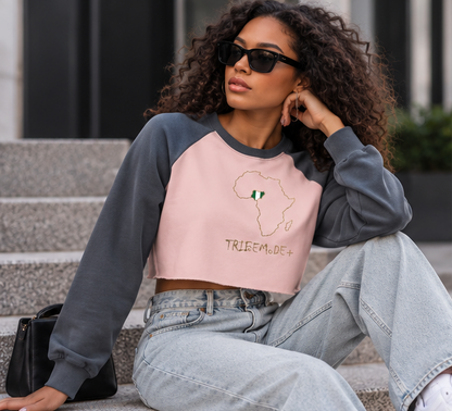 Nigeria Raglan Crop Sweatshirt — Raw-Hem Color-Block
