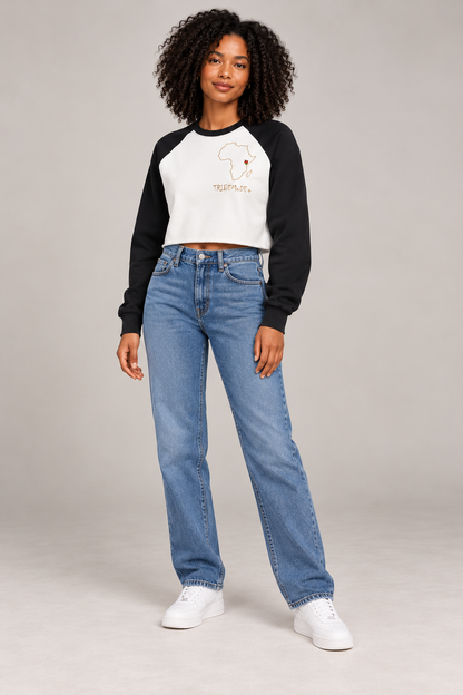 Kenya Raglan Crop Sweatshirt — Raw-Hem Color-Block