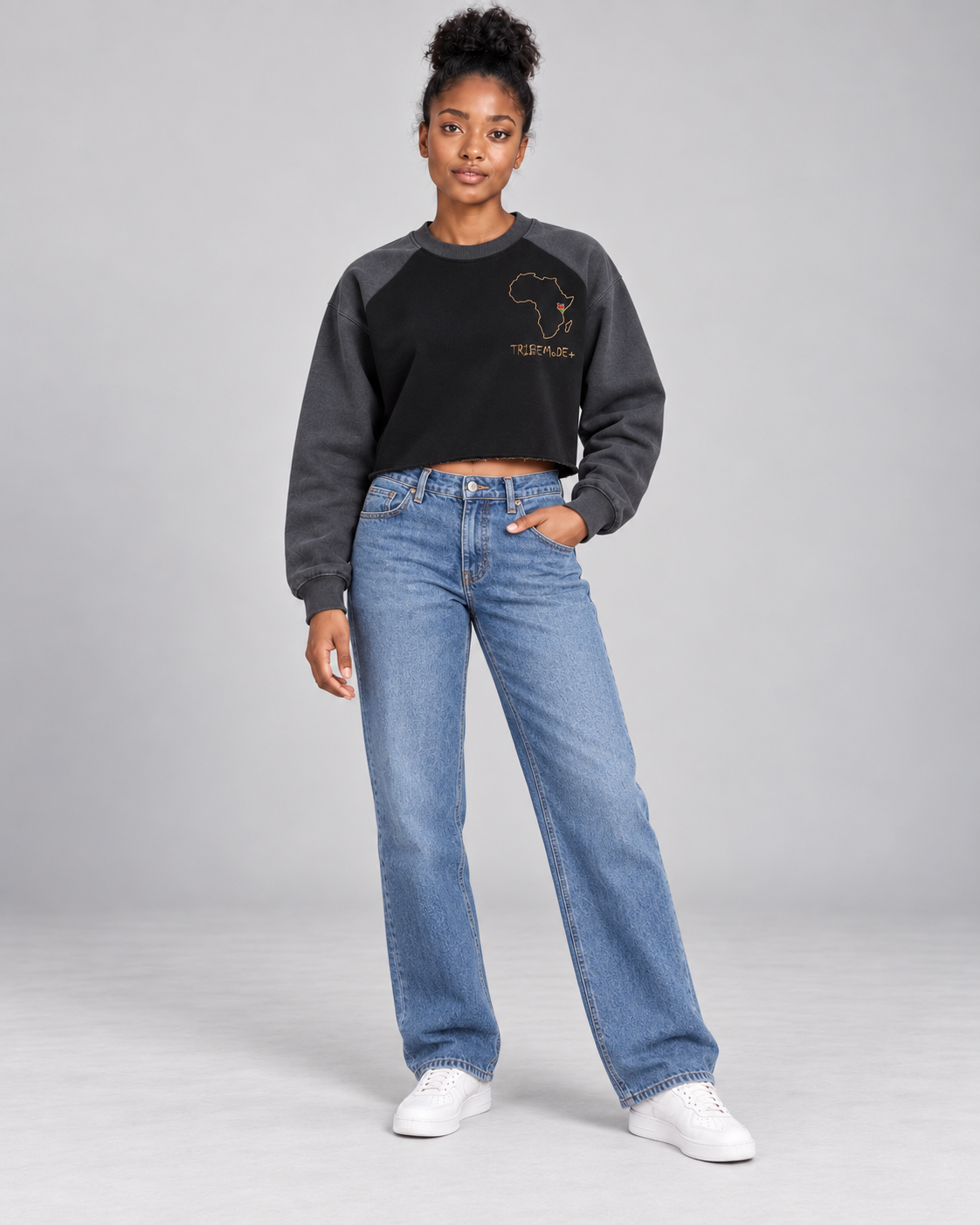Kenya Raglan Crop Sweatshirt — Raw-Hem Color-Block