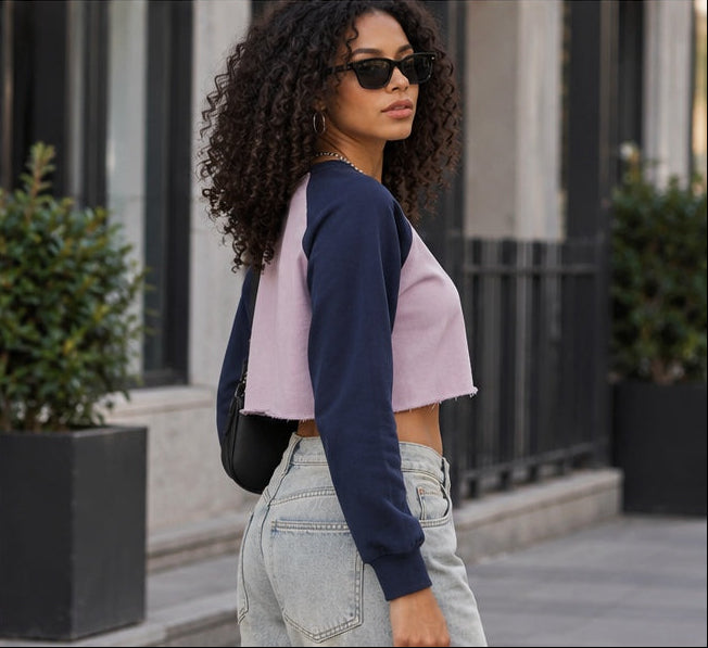 Nigeria Raglan Crop Sweatshirt — Raw-Hem Color-Block