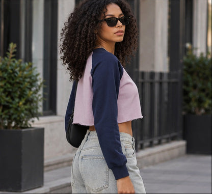 Nigeria Raglan Crop Sweatshirt — Raw-Hem Color-Block