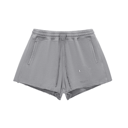 Snow Washed Raw Edge Drawstring Shorts - Tribemodeplus