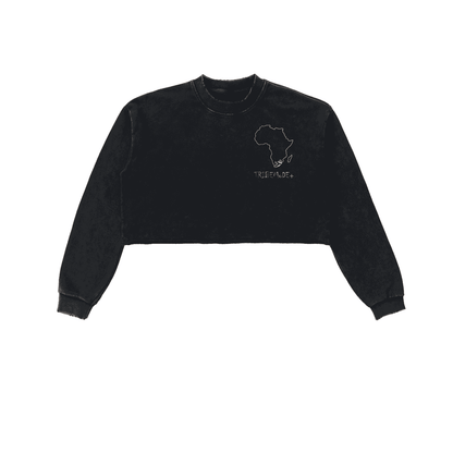 Snow Washed Raw Edge Cropped Sweatshirt - Tribemodeplus