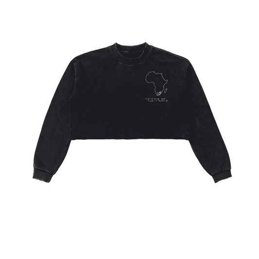 Snow Washed Raw Edge Cropped Sweatshirt - Tribemodeplus
