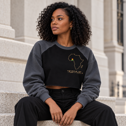Ghana Raglan Crop Sweatshirt — Raw-Hem Color-Block