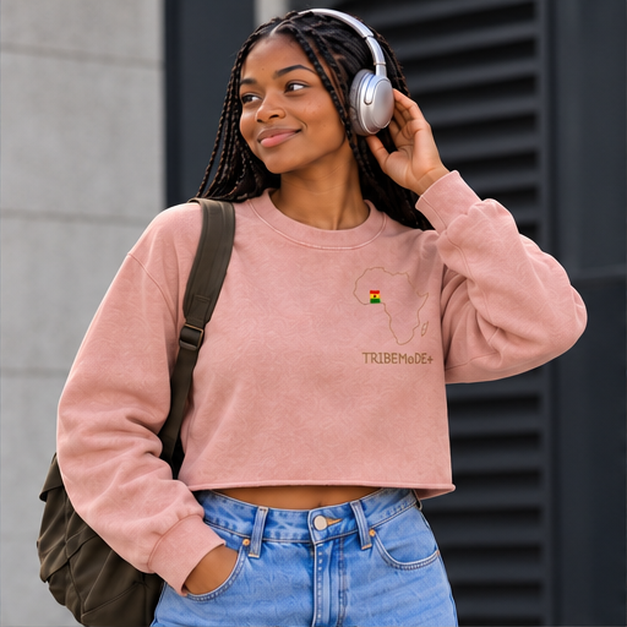 Ghana Cropped Sweatshirt  — Snow Washed Raw Edge