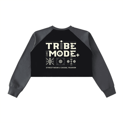 Raw-Hem Color-Block Raglan Crop Sweatshirt - Tribemodeplus