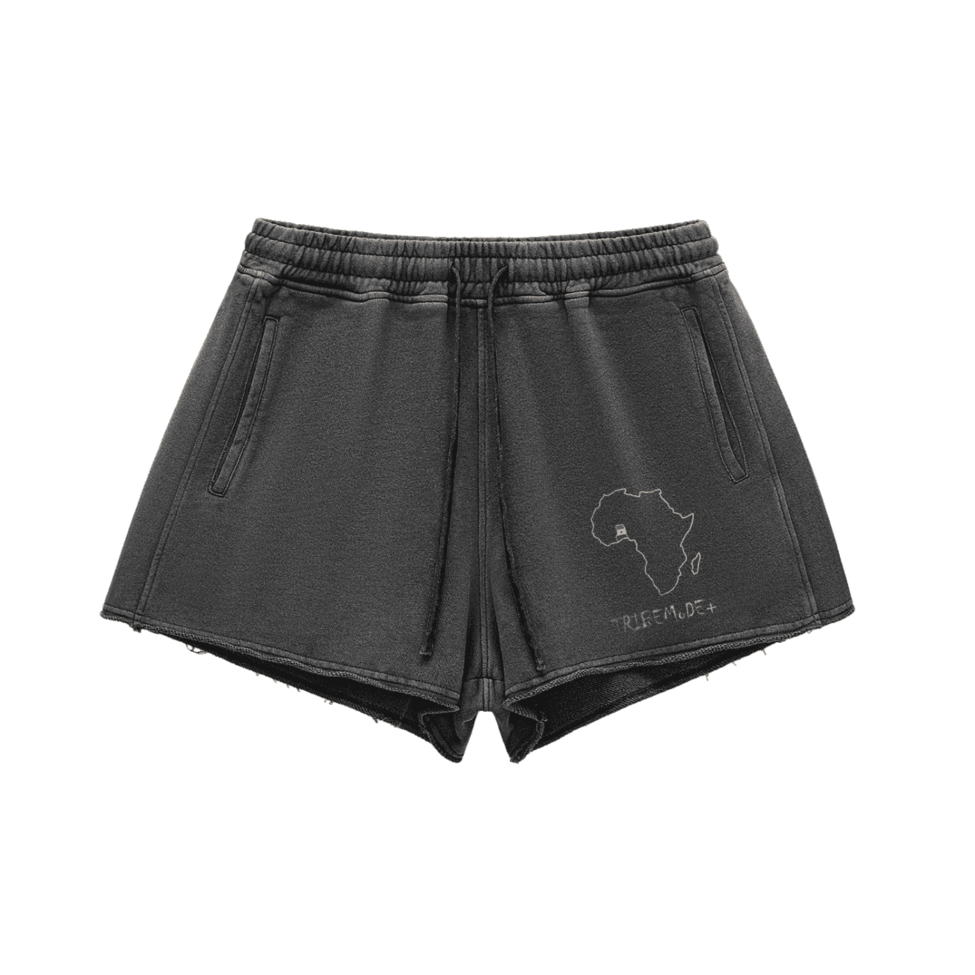 Snow Washed Raw Edge Drawstring Shorts - Tribemodeplus