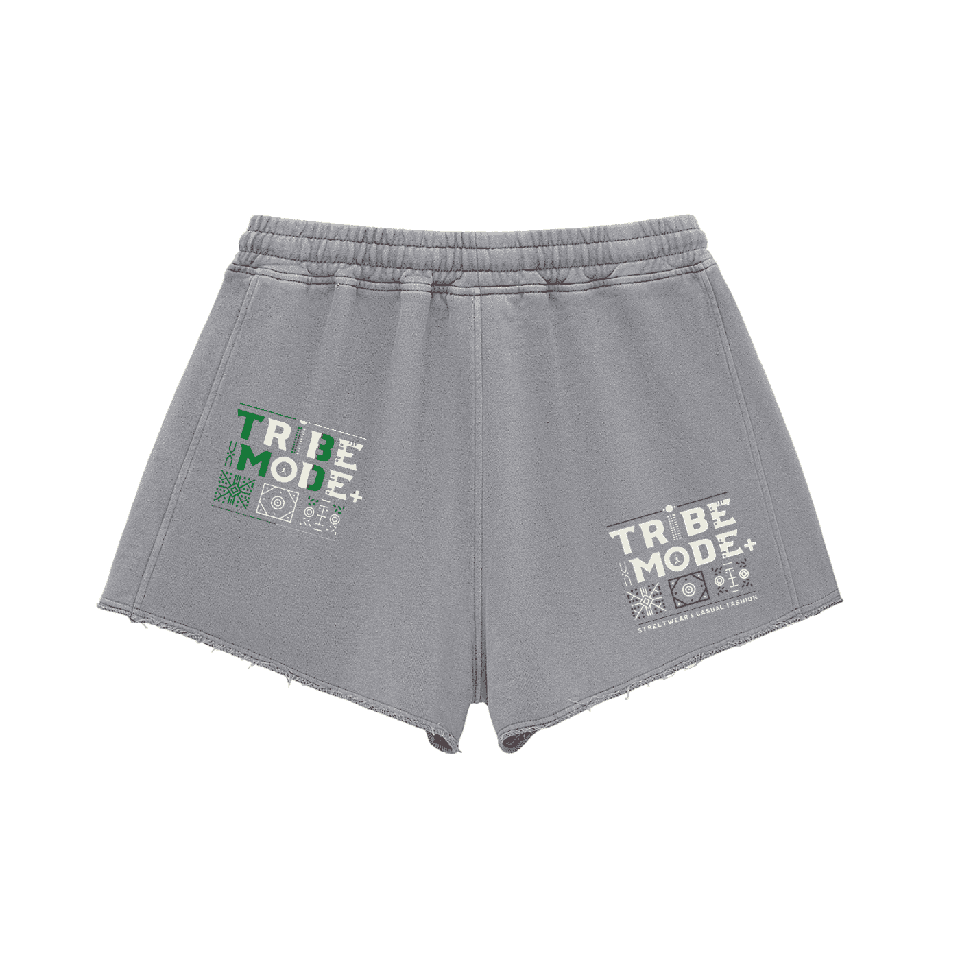 Snow Washed Raw Edge Drawstring Shorts - Tribemodeplus