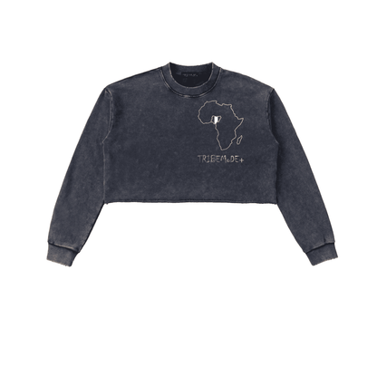 Snow Washed Raw Edge Cropped Sweatshirt - Tribemodeplus
