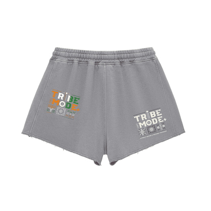 Snow Washed Raw Edge Drawstring Shorts - Tribemodeplus