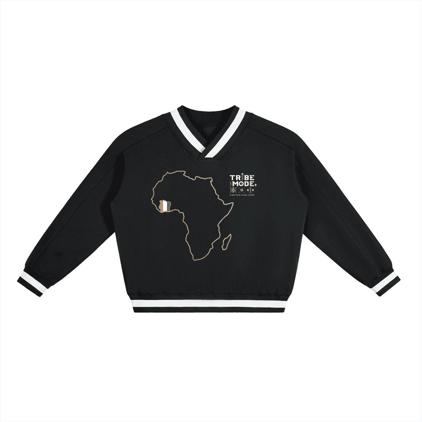 V-Neck Contrast Collar Boxy Sweatshirt - Tribemodeplus