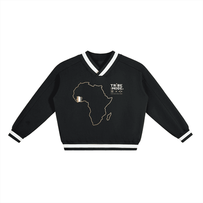 V-Neck Contrast Collar Boxy Sweatshirt - Tribemodeplus