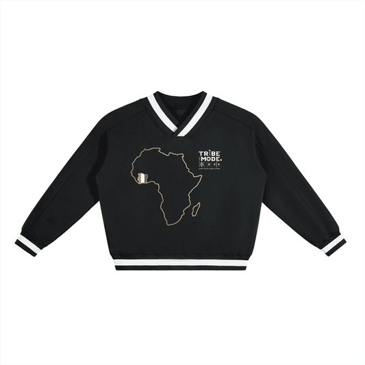 V-Neck Contrast Collar Boxy Sweatshirt - Tribemodeplus