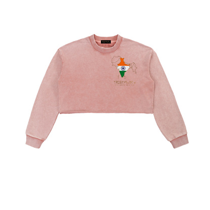 Snow Washed Raw Edge Cropped Sweatshirt