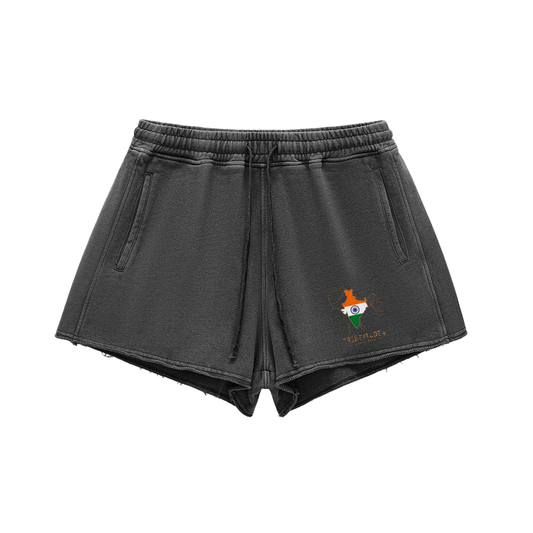 Snow Washed Raw Edge Drawstring Shorts