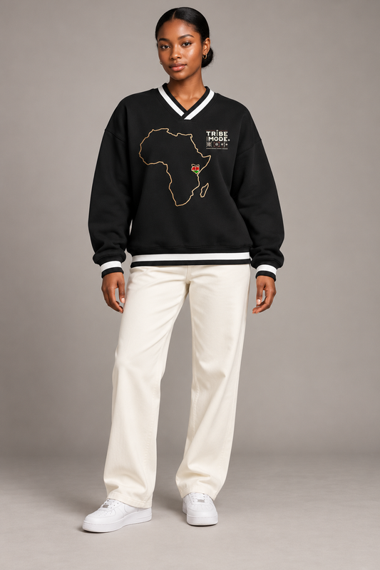 Kenya Boxy Sweatshirt — V-Neck Contrast Collar