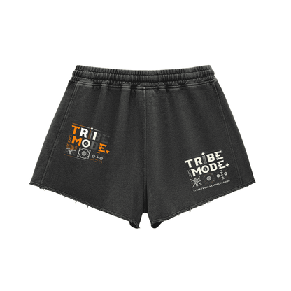 Snow Washed Raw Edge Drawstring Shorts - Tribemodeplus