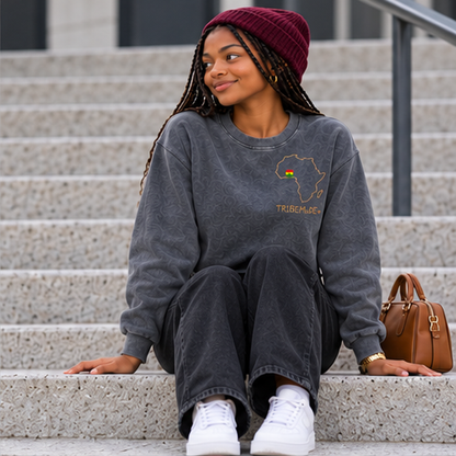 Ghana Cropped Sweatshirt  — Snow Washed Raw Edge
