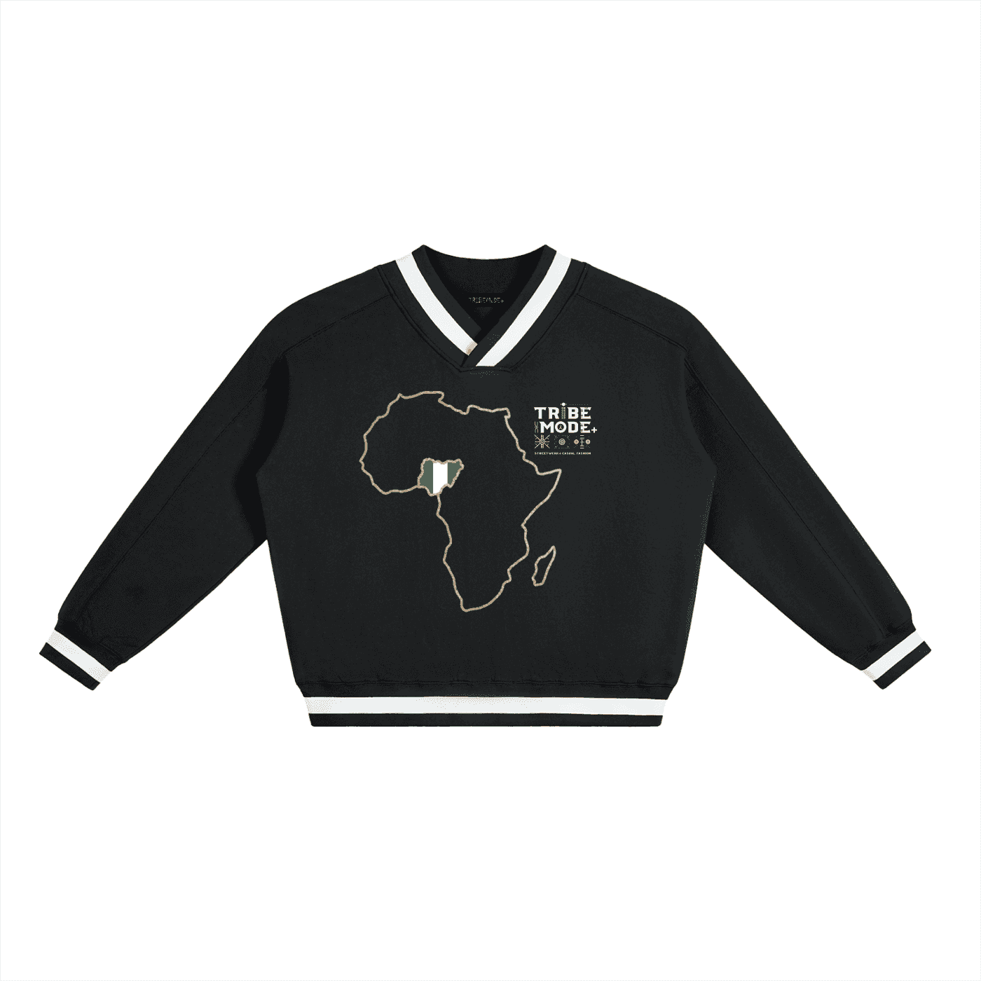 V-Neck Contrast Collar Boxy Sweatshirt - Tribemodeplus