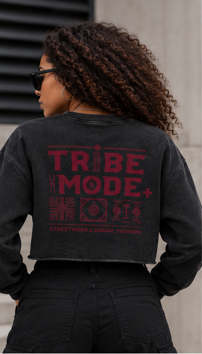 Nigeria Cropped Sweatshirt — Snow Washed Raw Edge