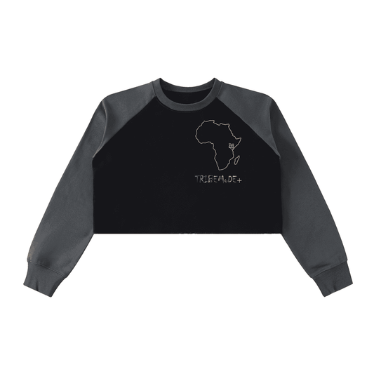 Raw-Hem Color-Block Raglan Crop Sweatshirt - Tribemodeplus
