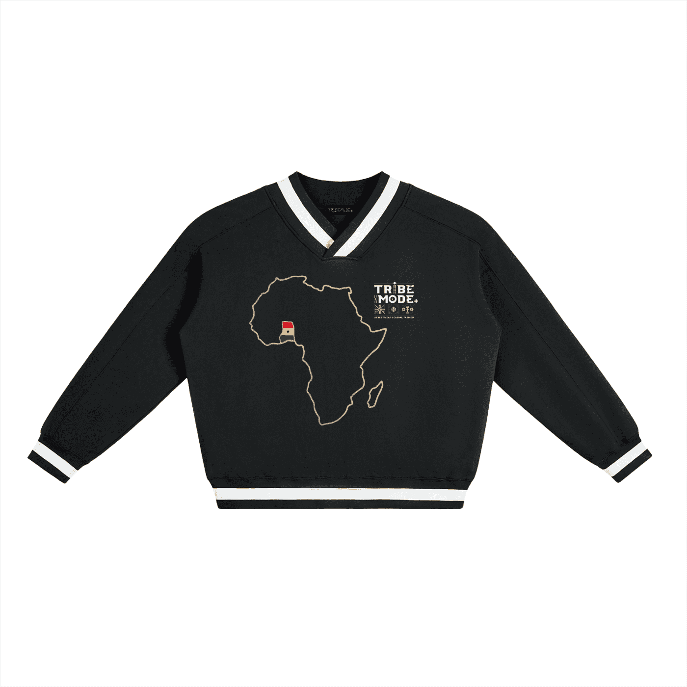 V-Neck Contrast Collar Boxy Sweatshirt - Tribemodeplus