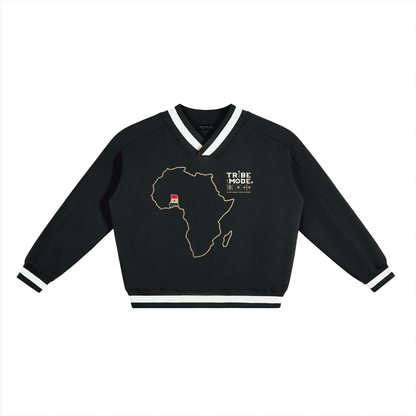 V-Neck Contrast Collar Boxy Sweatshirt - Tribemodeplus