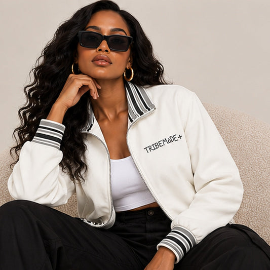 Striped Rib Collar Zip Jacket