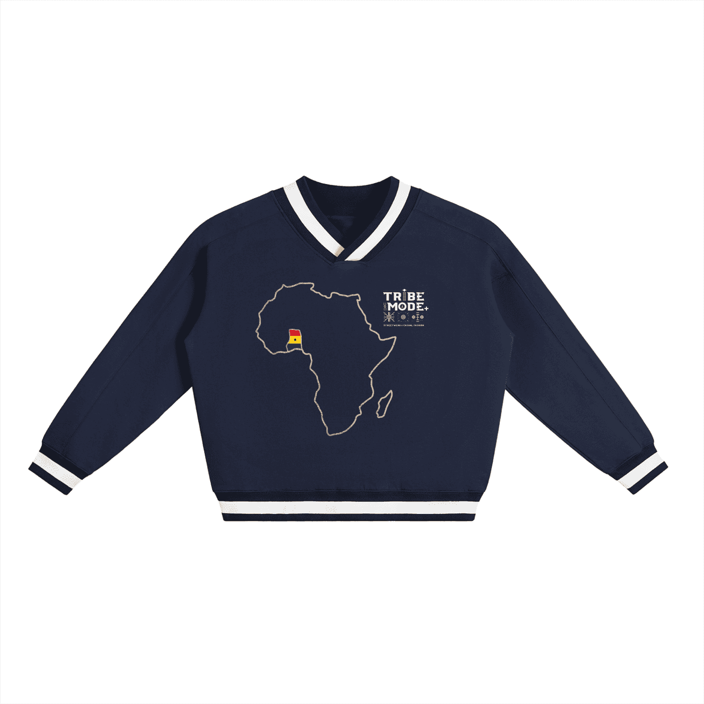 V-Neck Contrast Collar Boxy Sweatshirt - Tribemodeplus