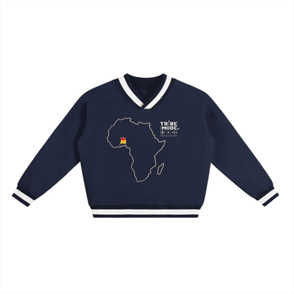 V-Neck Contrast Collar Boxy Sweatshirt - Tribemodeplus