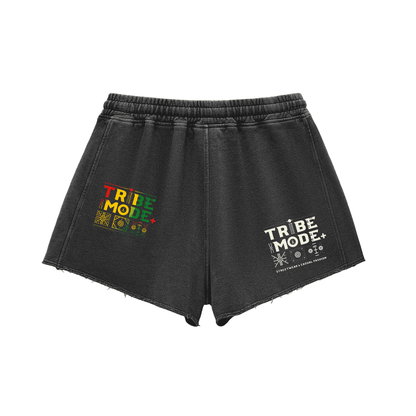 Snow Washed Raw Edge Drawstring Shorts - Tribemodeplus