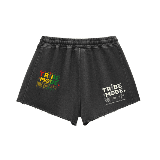 Snow Washed Raw Edge Drawstring Shorts - Tribemodeplus