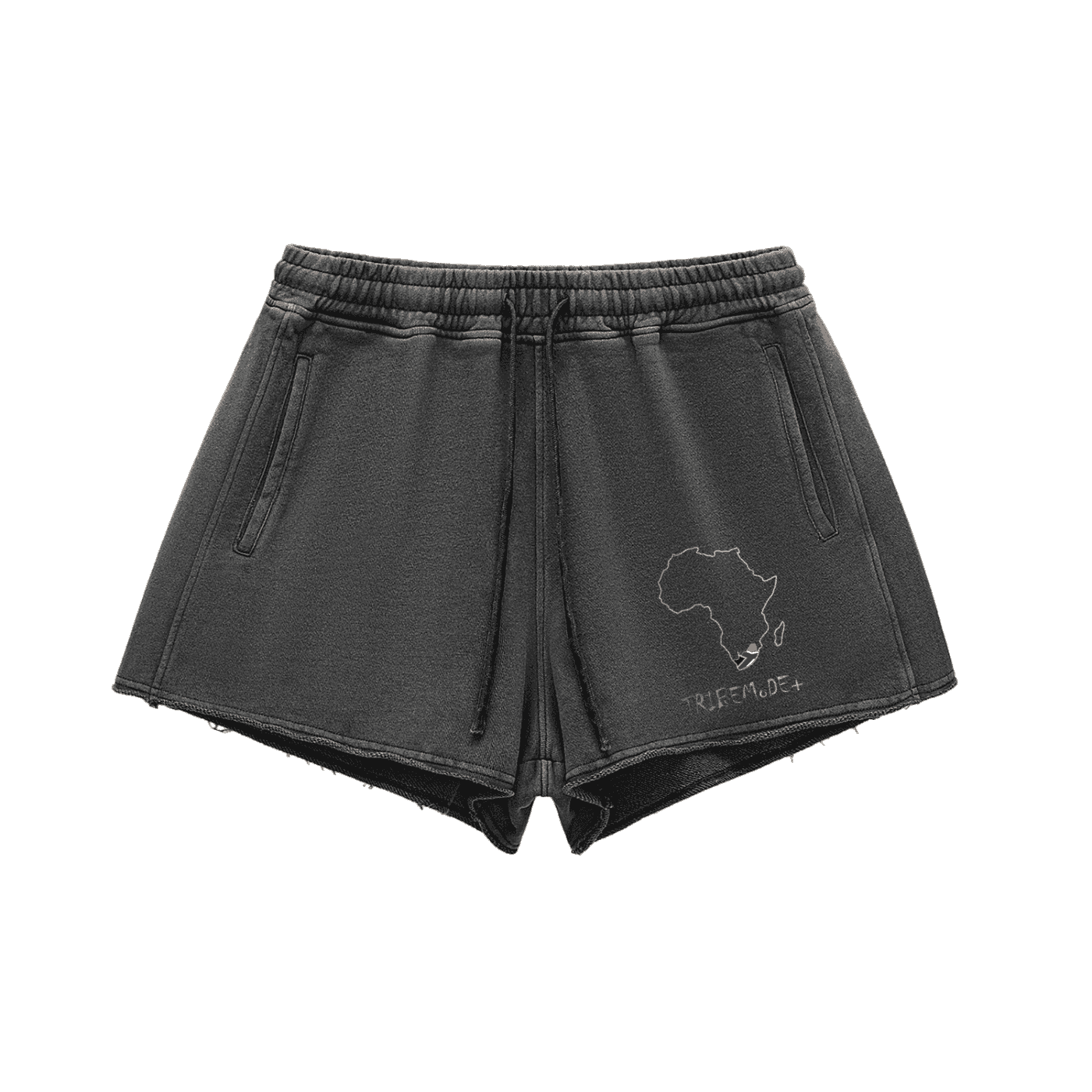 Snow Washed Raw Edge Drawstring Shorts - Tribemodeplus
